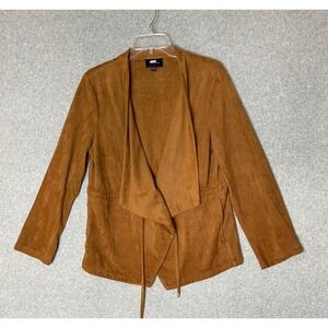 Skies Are Blue Cardigan Womens Large Brown Faux Suede Open Front Western Cowgirl